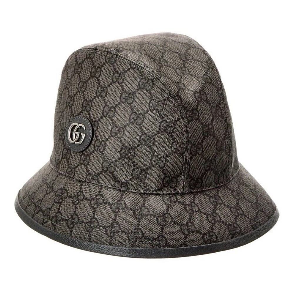 NEW Gucci GG Supreme Canvas Bucket Hat Grey Fedora Size M 58cm UNISEX Authentic